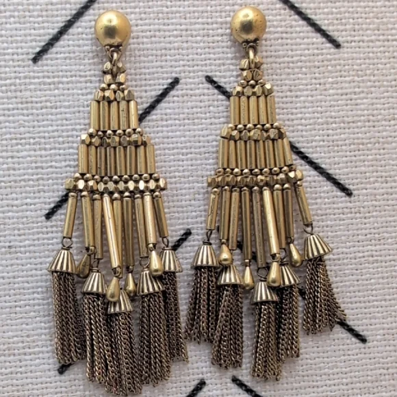 J. Crew Gold Chandelier Earrings with Tassel Fringe - Picture 1 of 5